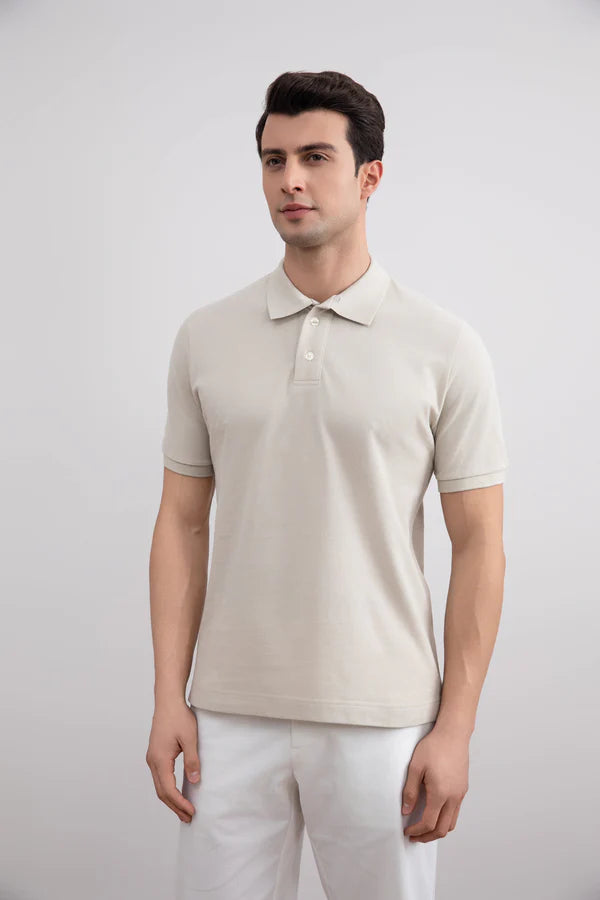 Beige Cotton-Pique Polo Shirt